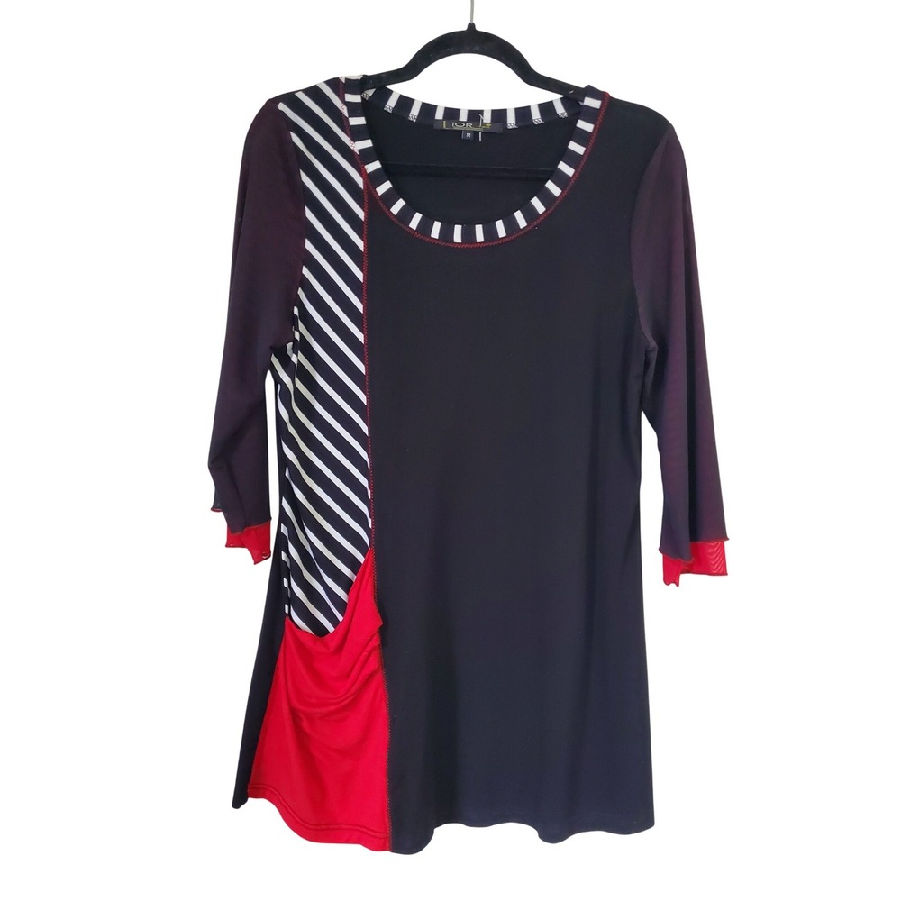 LIOR Paris Womens Black Asymmetrical‎ Pocket Tunic Top Size M Art To Wear